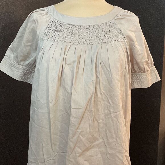 Zara Basic tan beige lightweight cotton smocked and pleated‎ tunic blouse top - Picture 2 of 8